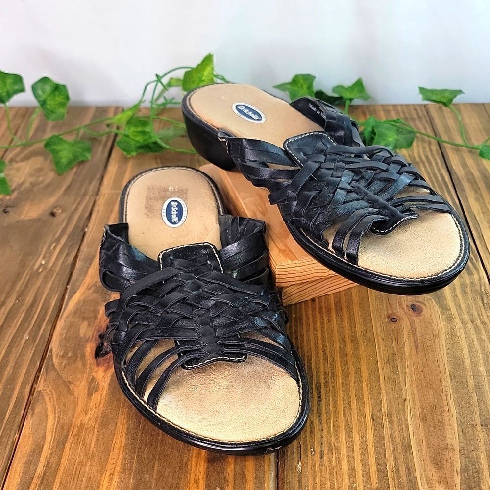 Dr. Scholl's. Leather. Classy Black Sandals. Comfortable. Size 6.5. EUC